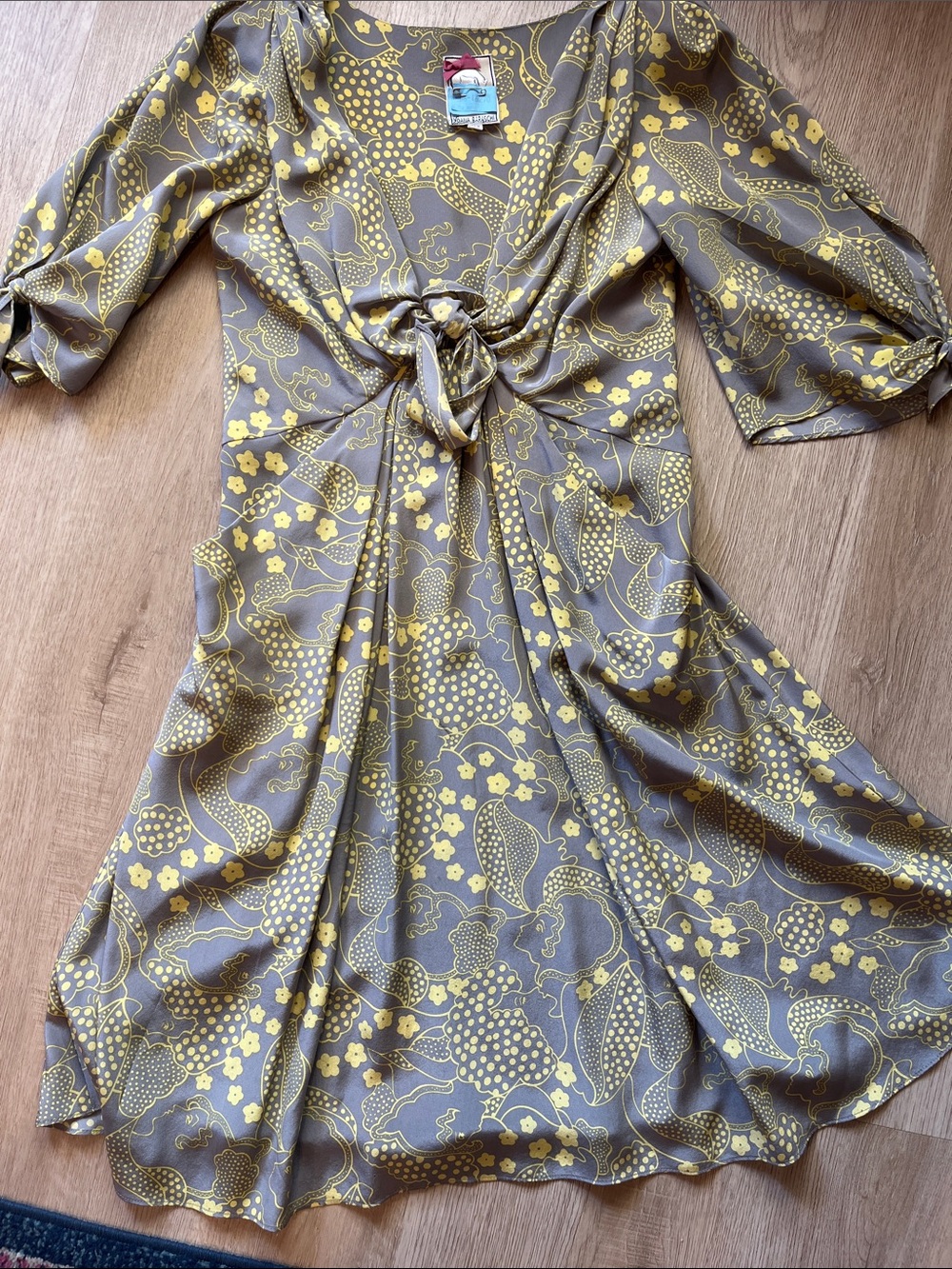 Yoana Baraschi Gray Dress with Yellow Floral Print